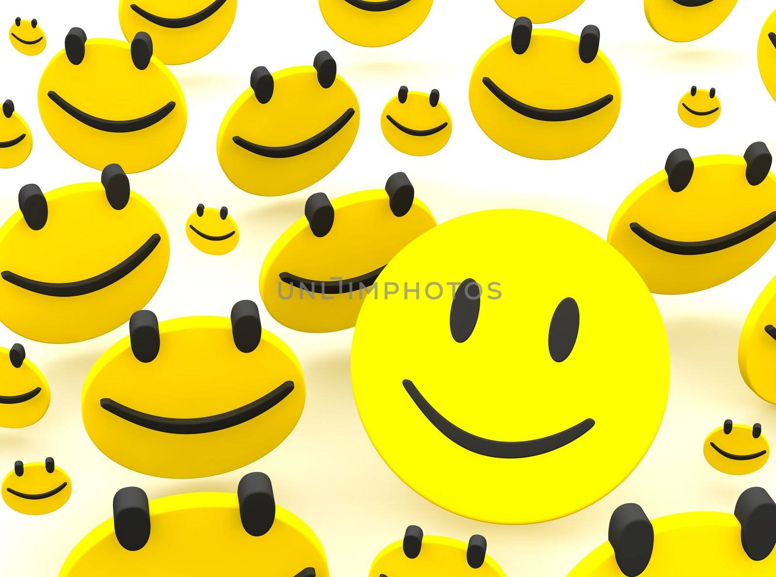 Group of smileys. 3d rendered illustration isolated on white.