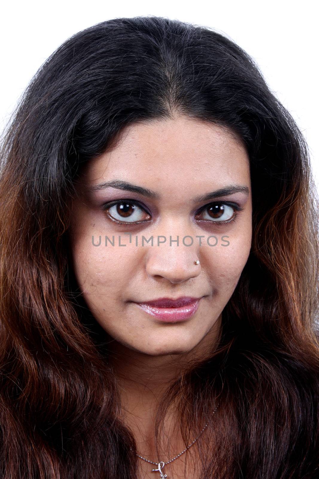 A portrait of a pretty Indian woman.