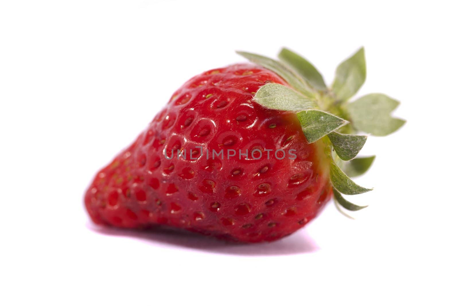 Close view of strawberries fruits isolated on a white background.