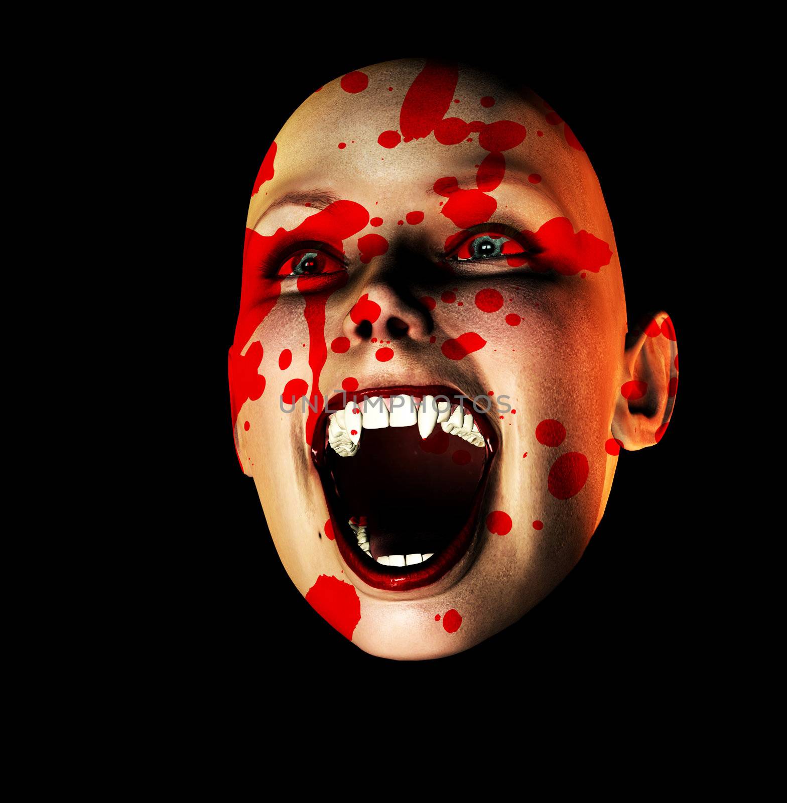 An image of a vampire face covered in blood.