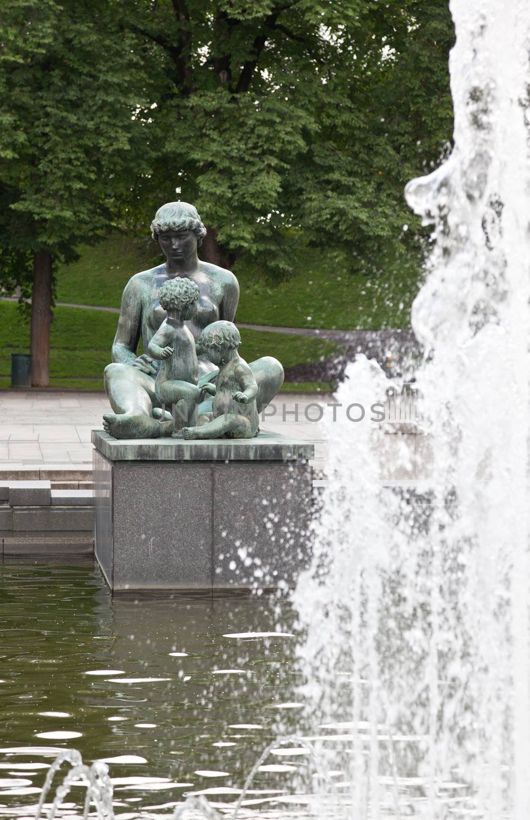 The sculpturre in front of Oslo City Hall in central Oslo Norway