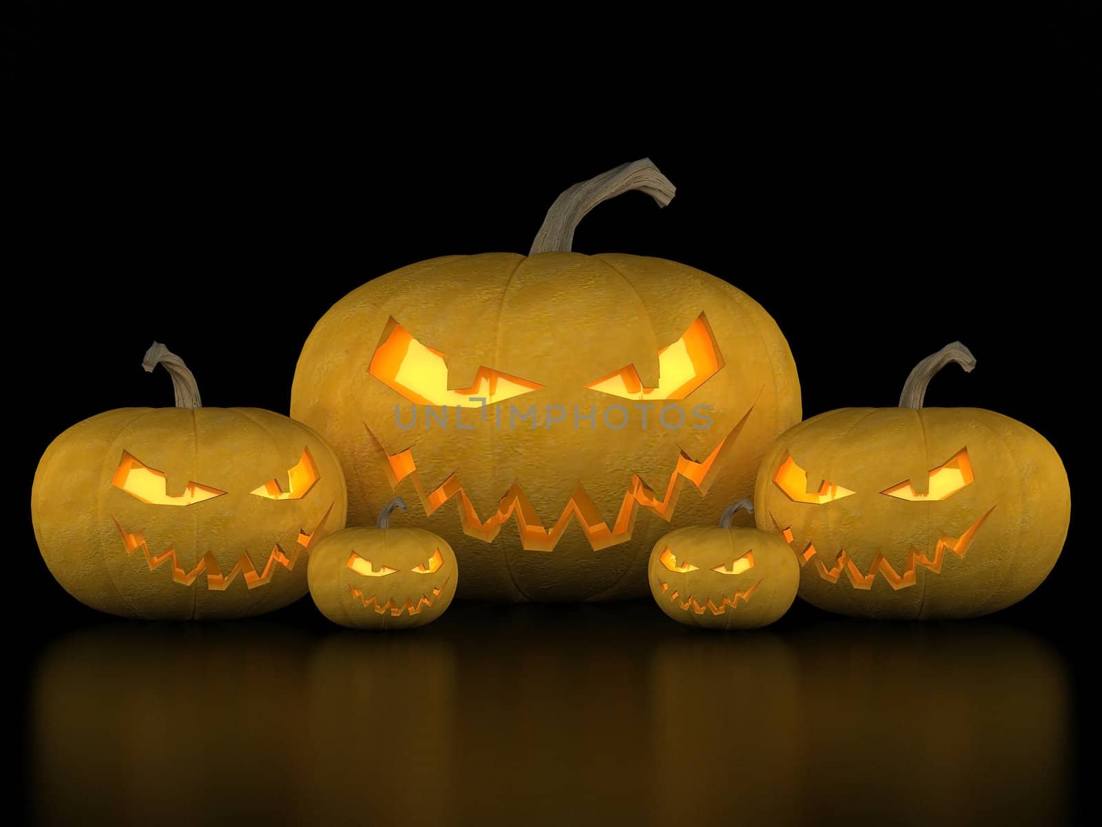 Image sinister pumpkins for Halloween on a black background