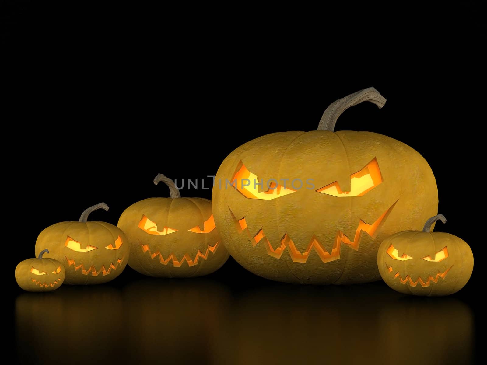 Image sinister pumpkins for Halloween on a black background