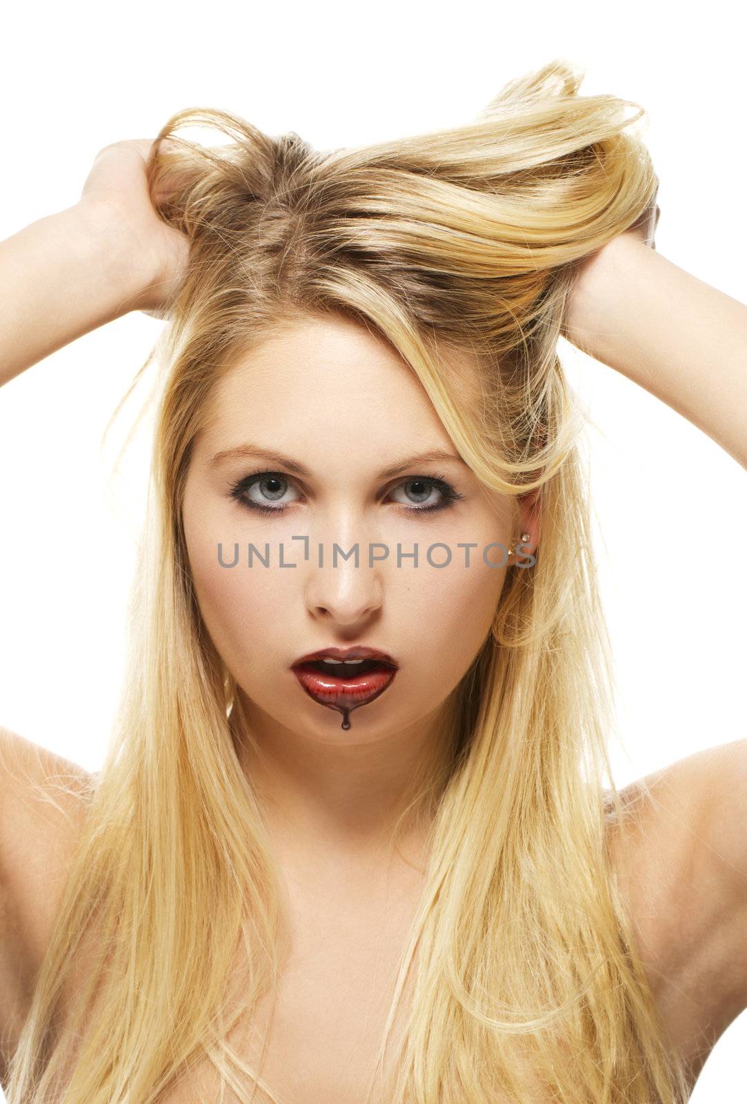 beautiful blonde woman with chocolate covered lips by RobStark