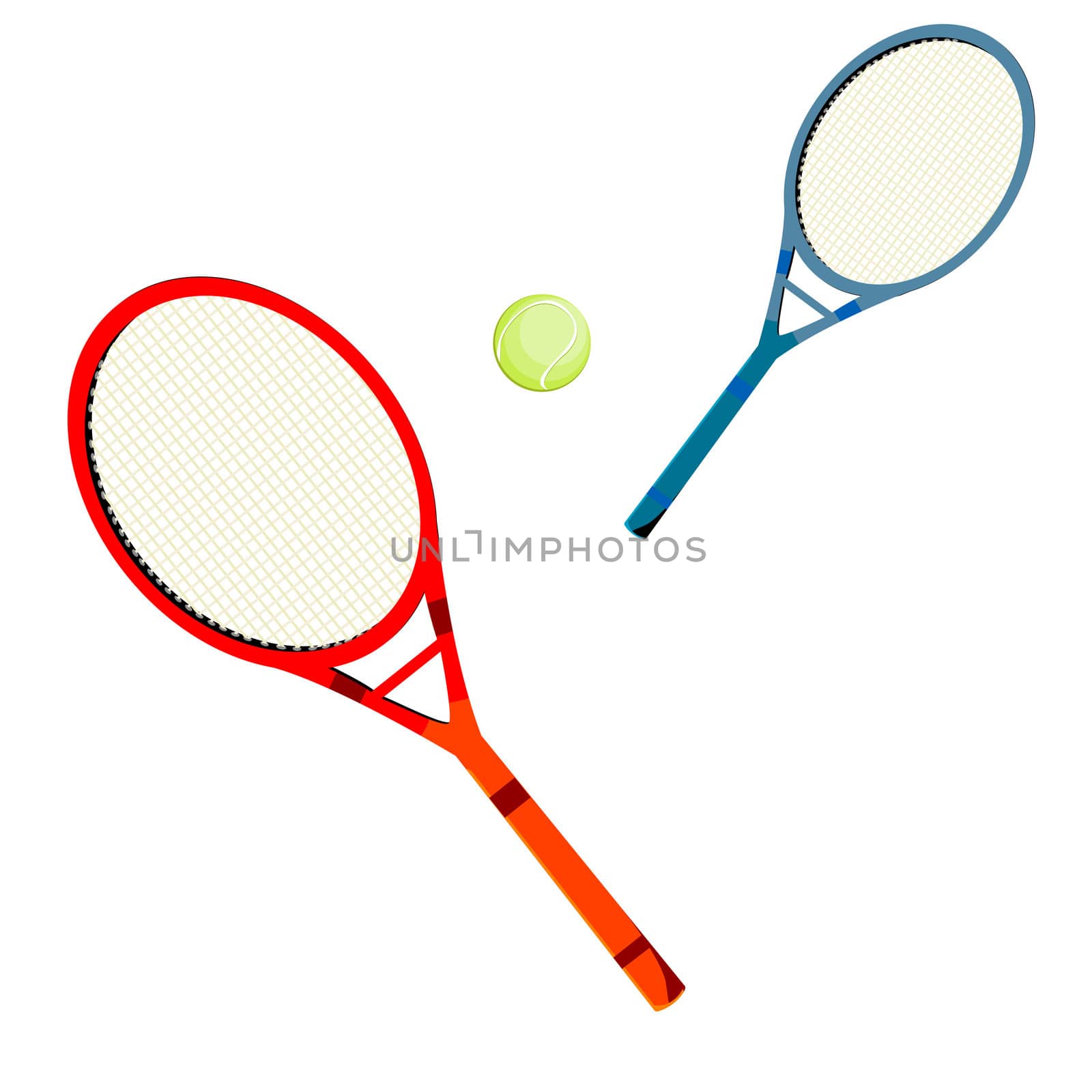 Tennis rackets and ball over white background