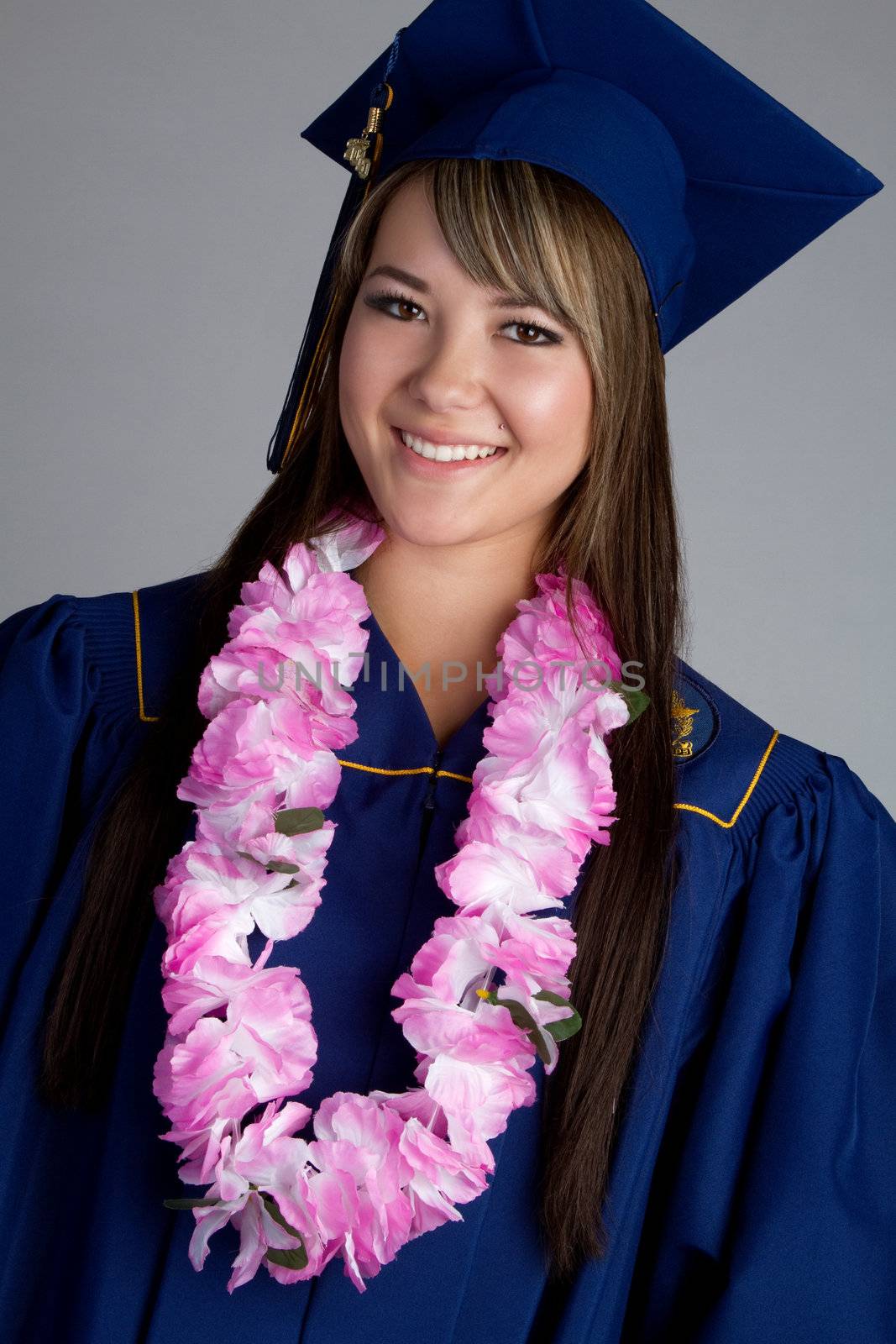 Graduation girl wearing flower lei