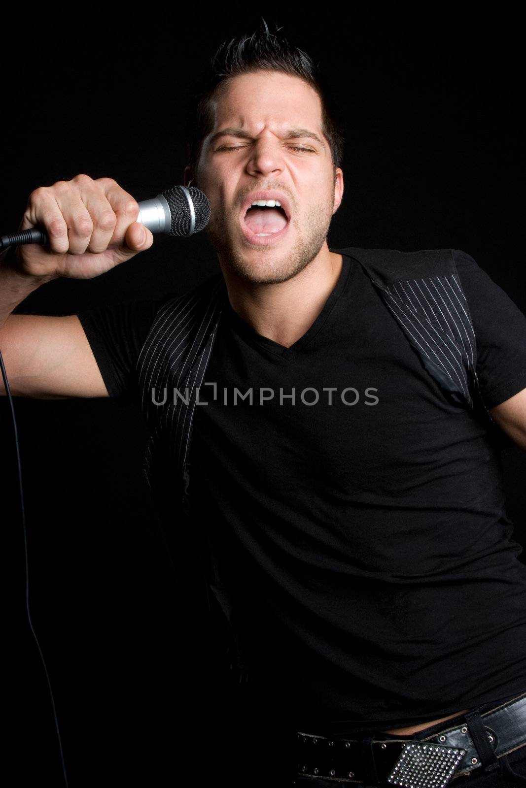 Rock star man singing karaoke