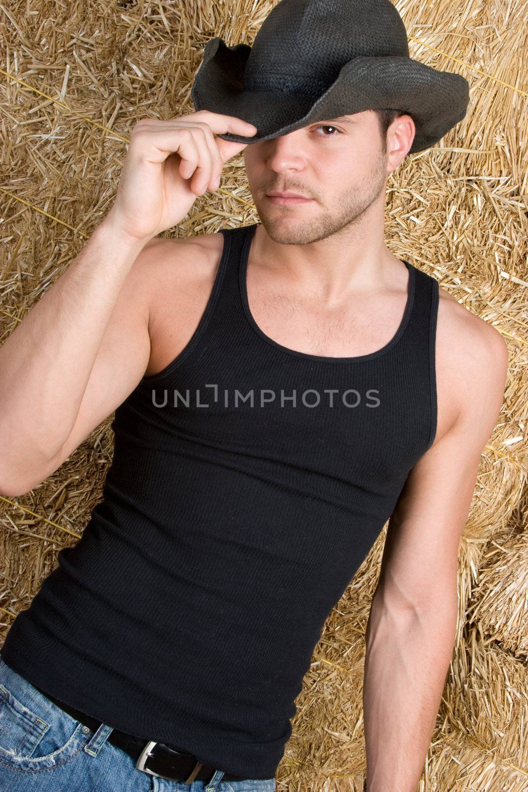 Sexy man wearing cowboy hat