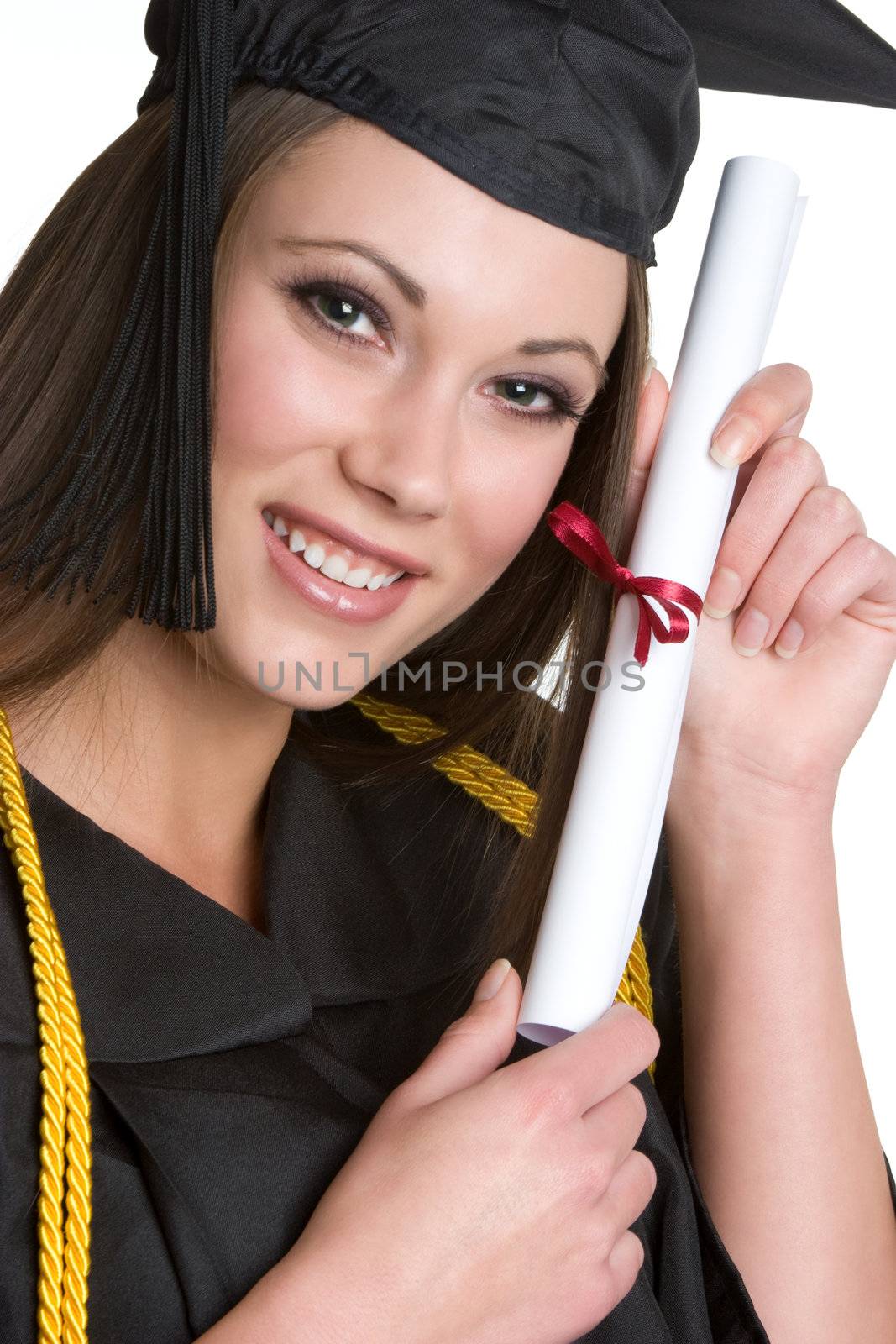 Graduating girl holding diploma