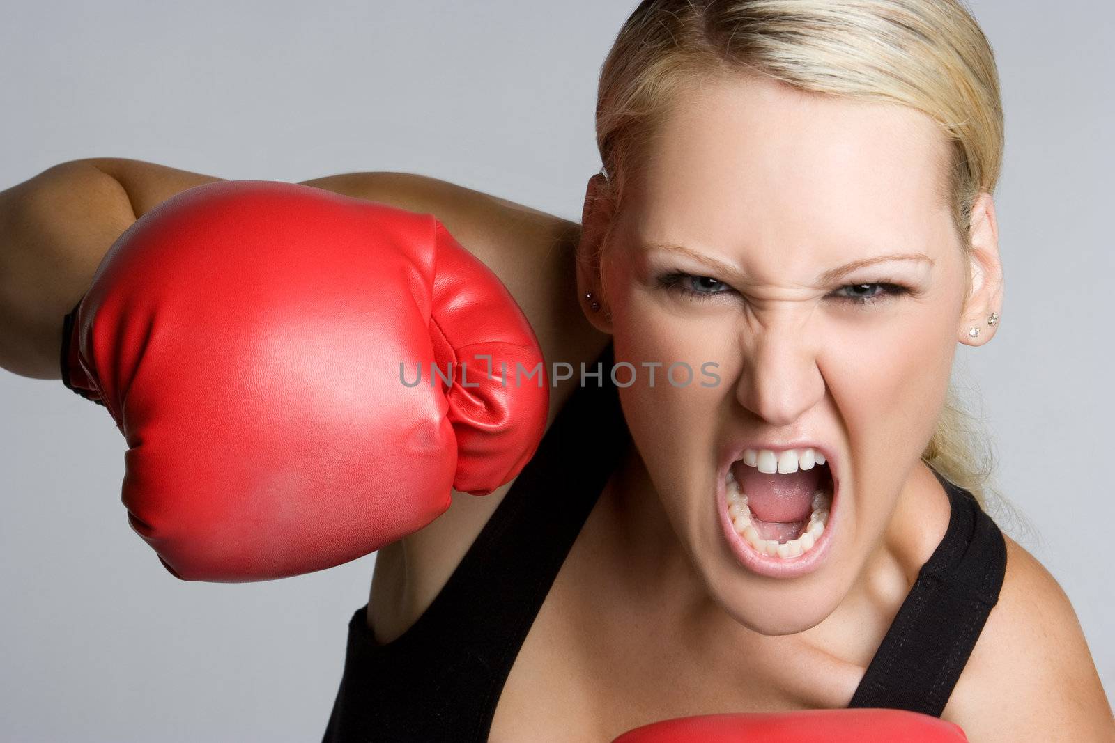 Angry agressive boxing woman