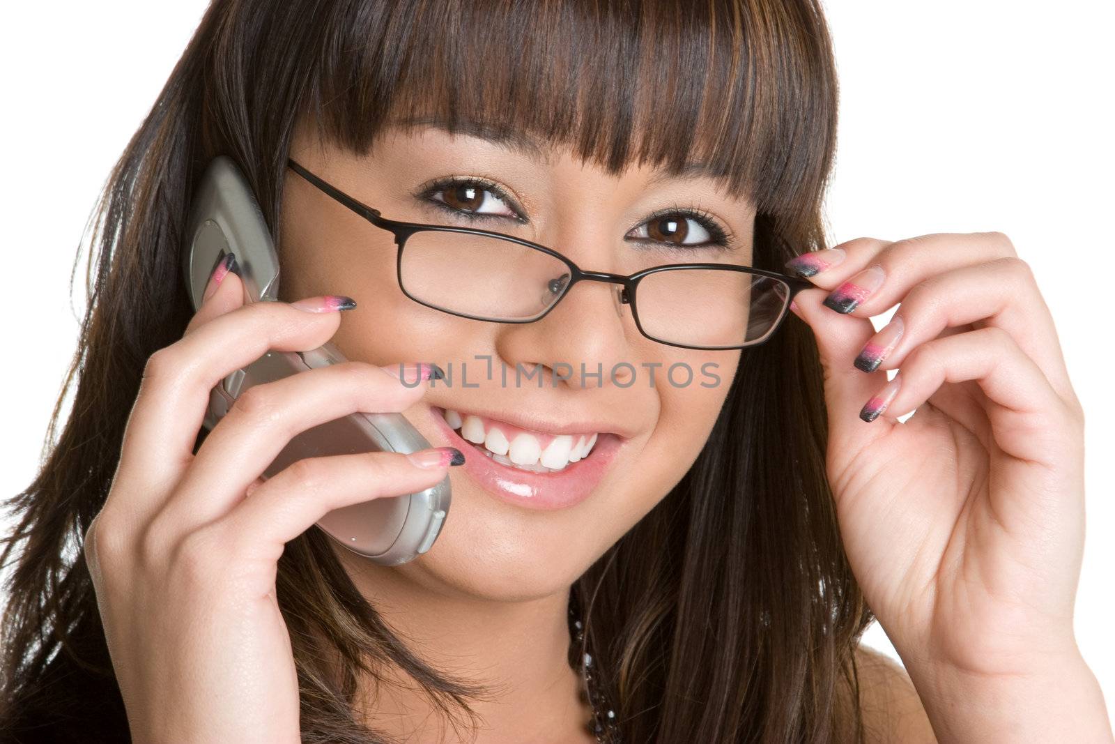 Smiling asian phone woman