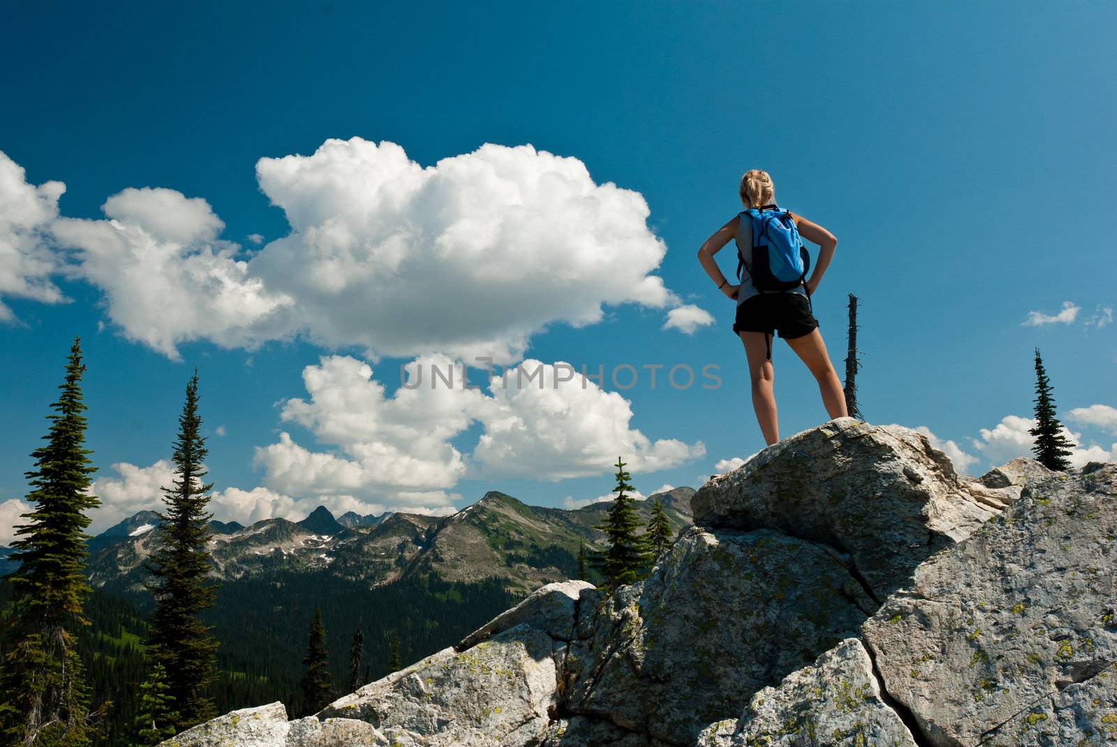a person on top of revelstoke mountain in bc canada
