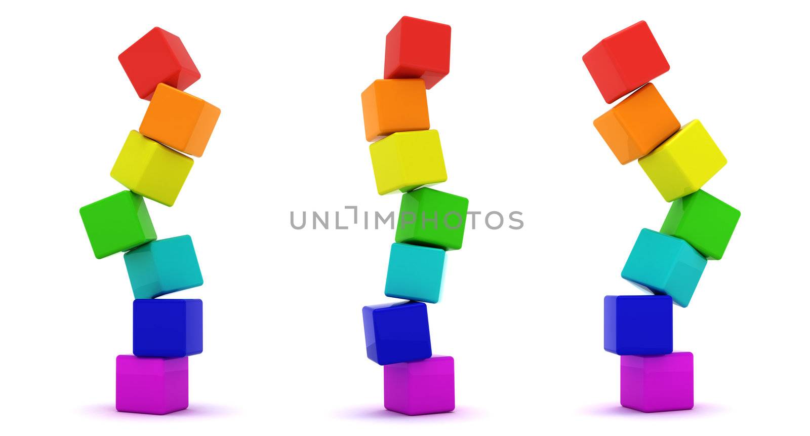 Three cube towers isolated on the white background