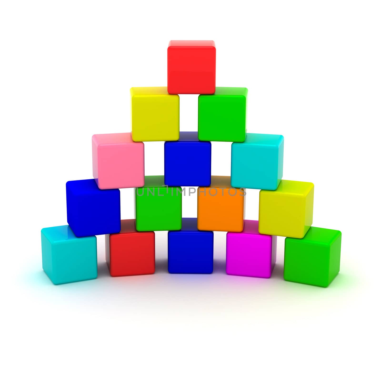 Pyramid from toy cubes isolated on the white background