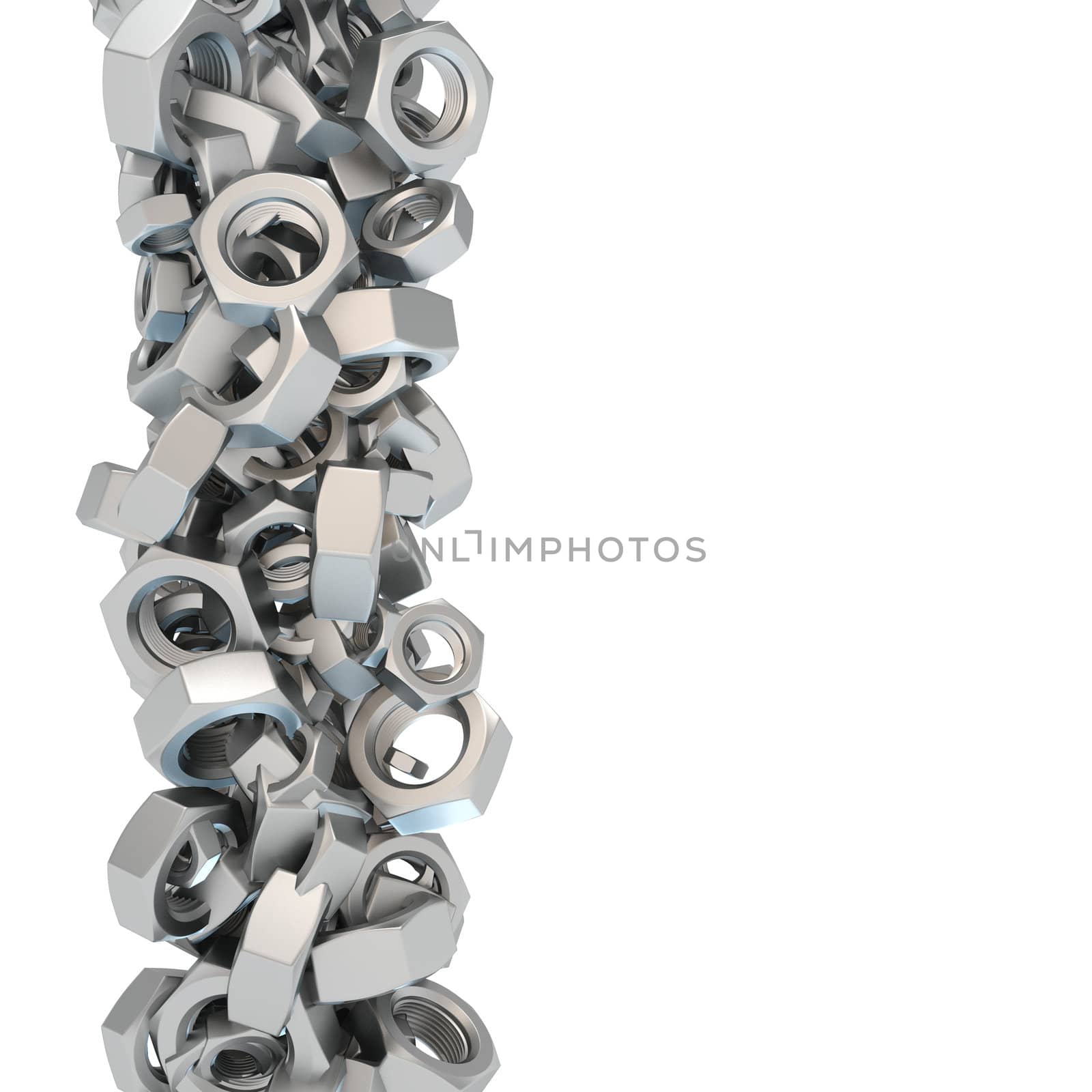 Vertical design pattern of many many screw nuts