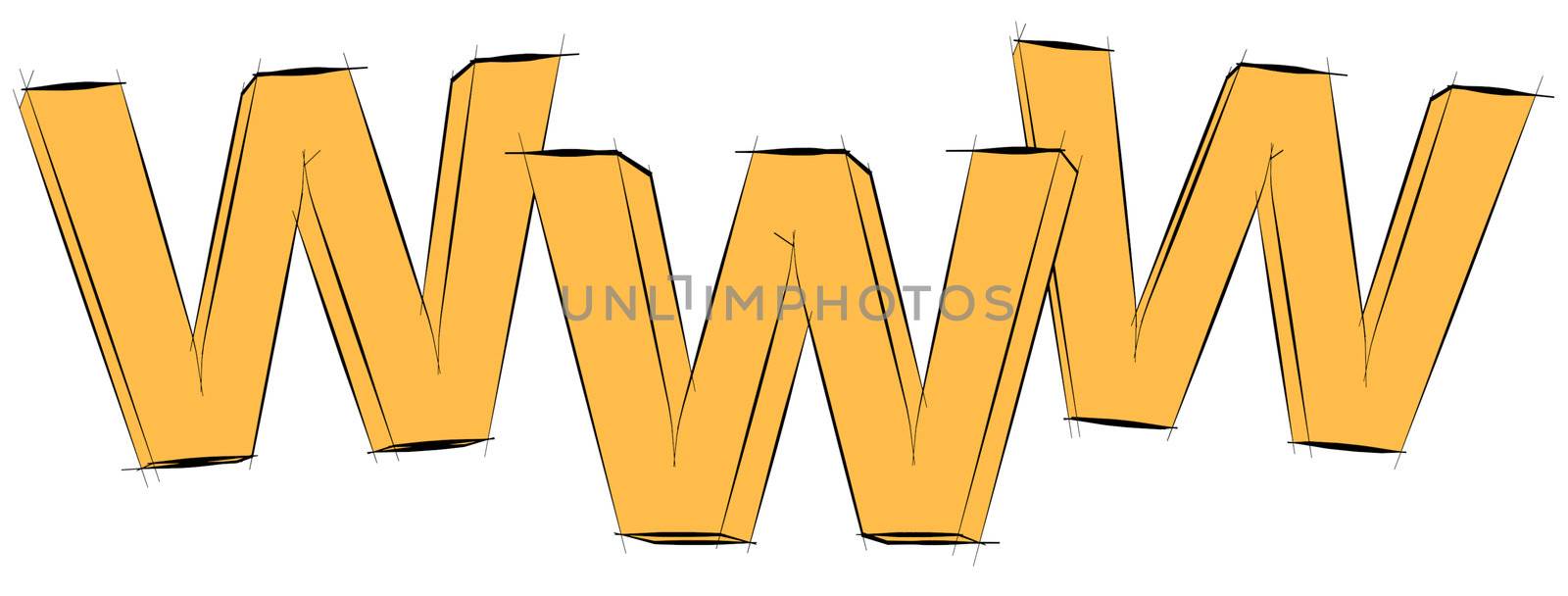 Yellow letters "WWW" isolated on the white background