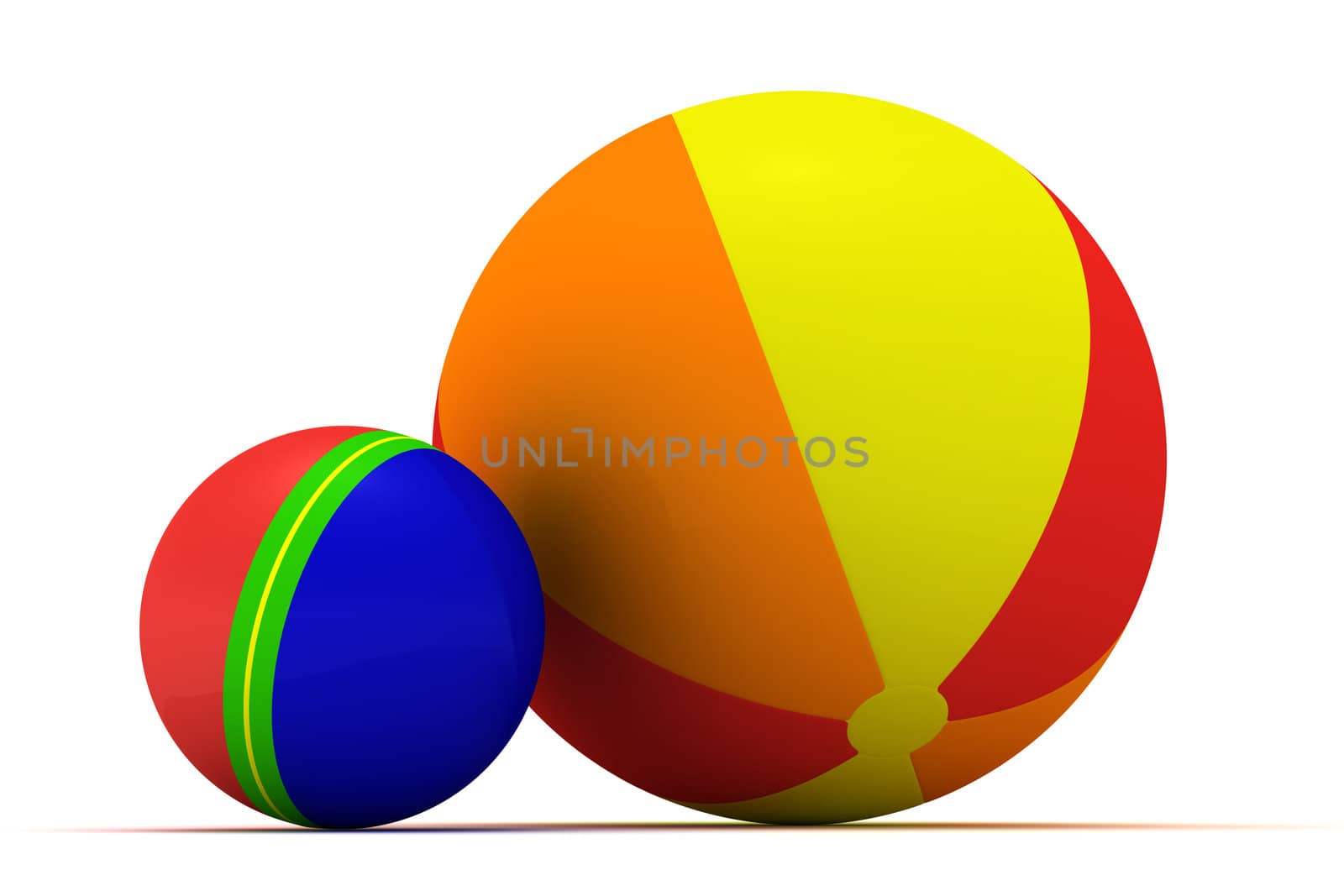 Big and small multicolored balls isolated on the white background