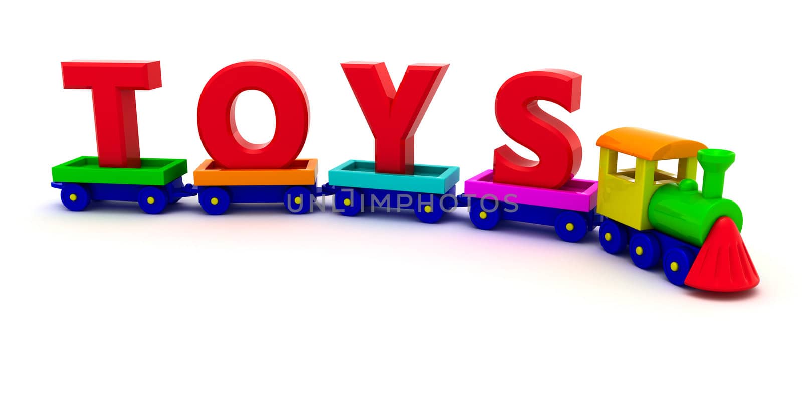 Red letters Toys on the toy train
