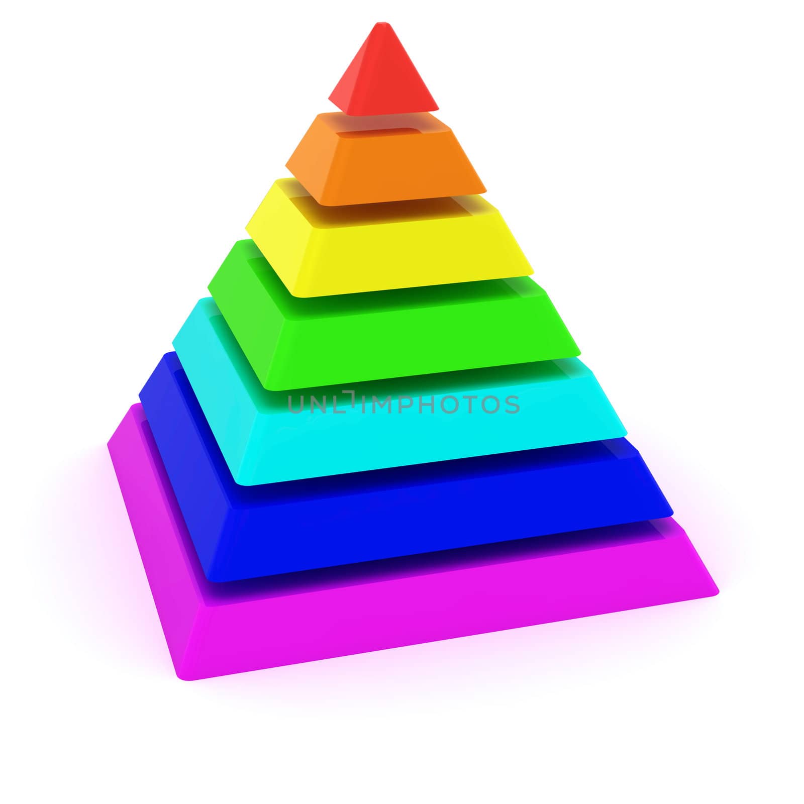 Layered multicolored pyramid isolated on the white background 