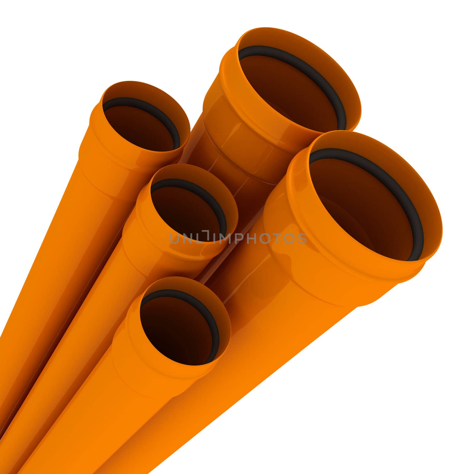 Some orange drain pipes isolated on white