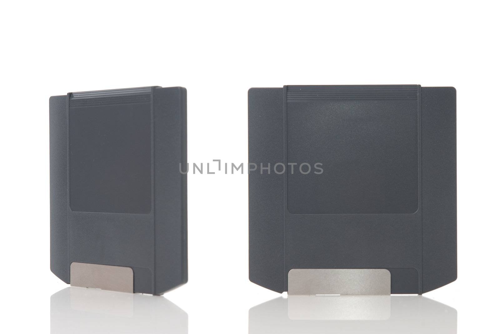 Two zip disks isolated on white background.