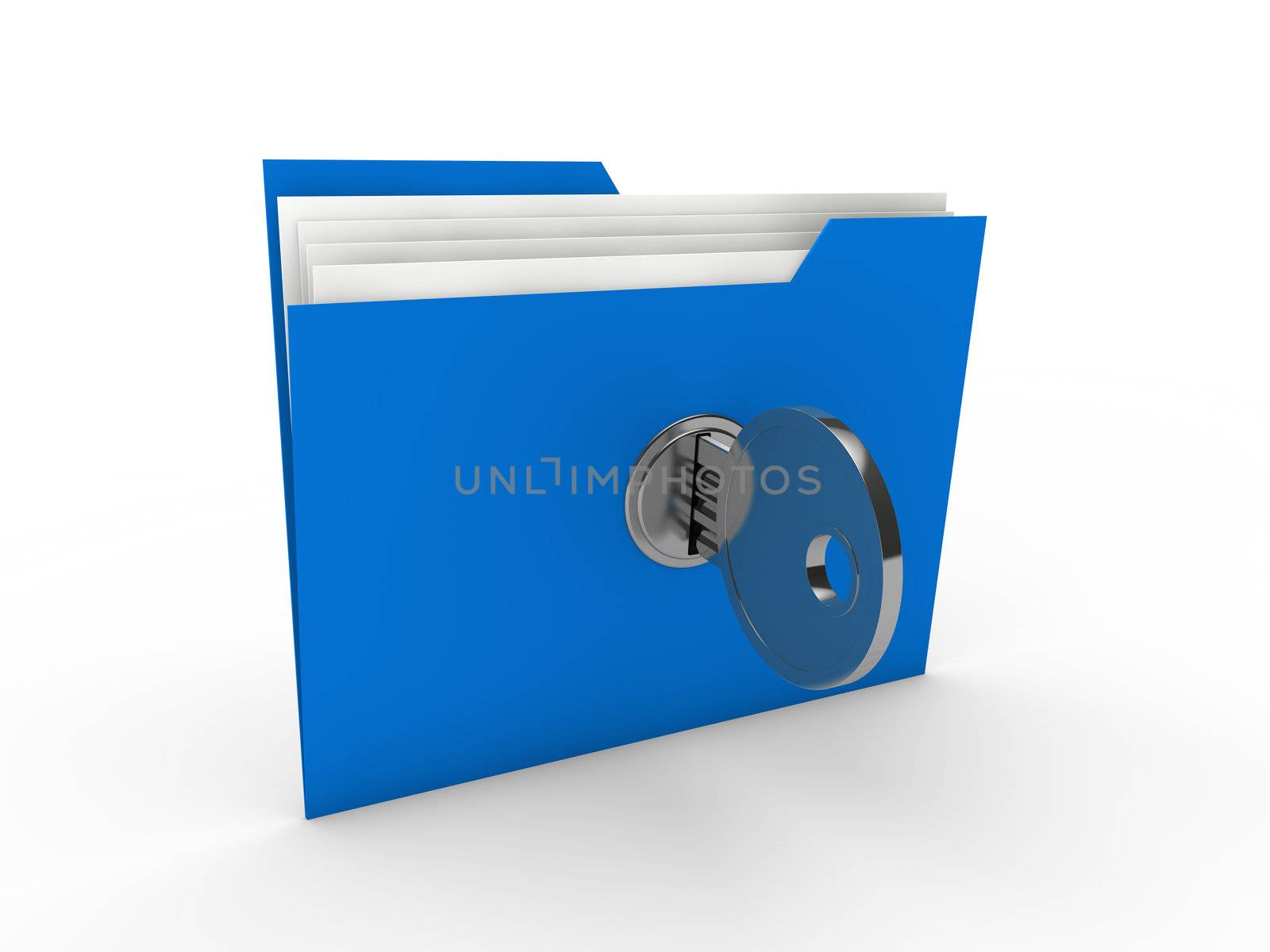 3d folder document blue data key security