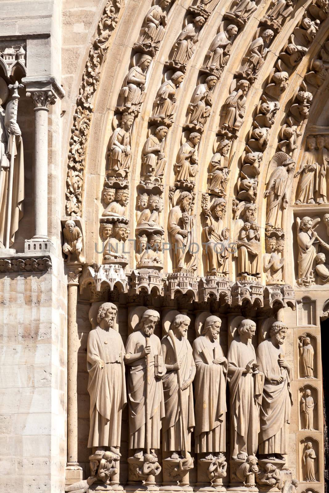Detail of the Notre Dame Cathedral in Paris, France