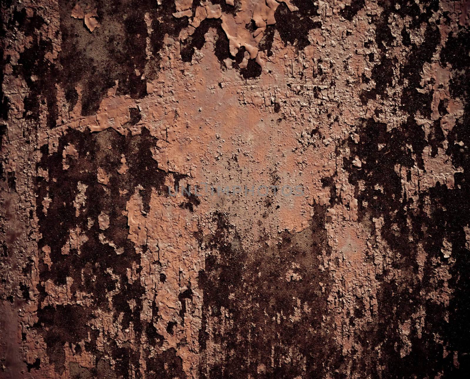 Rusty metal background , peeling old paint 