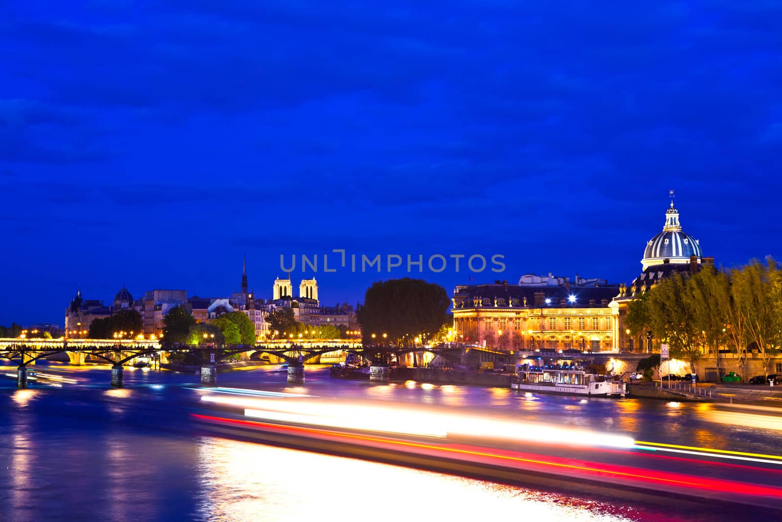 Blue Hour on the river Seine in Paris, France (long exposure)