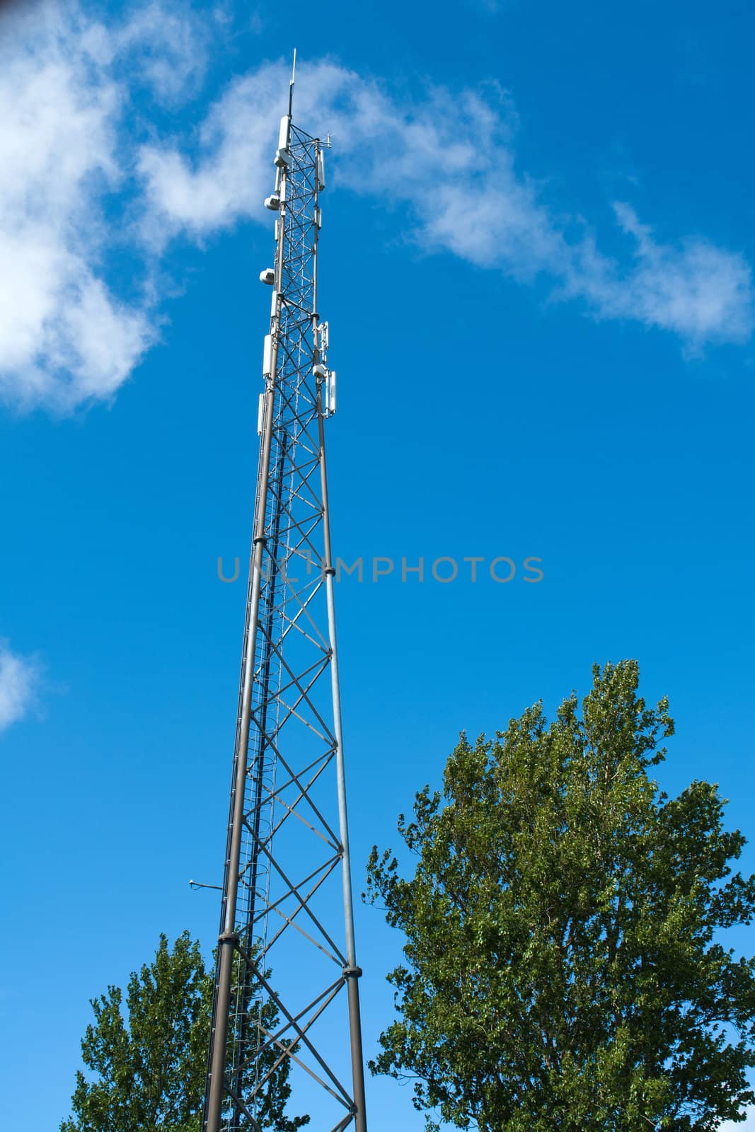 Modern telecommunication communication cellular antenna tower mast vertical image