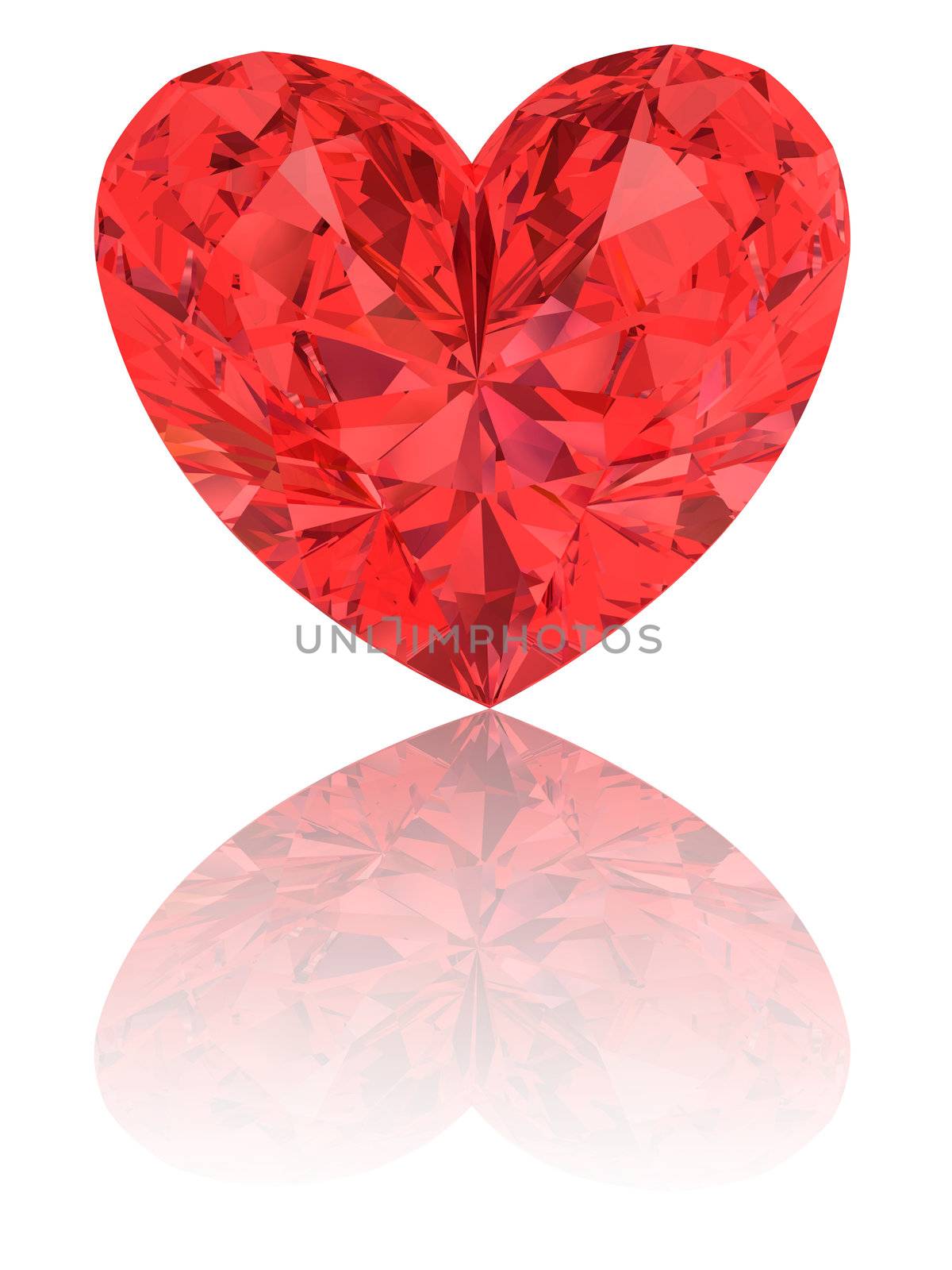 Red diamond in shape of heart on glossy white  by oneo