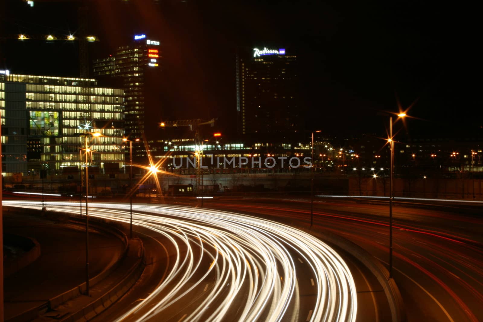 Cars driving in Oslo at Night.