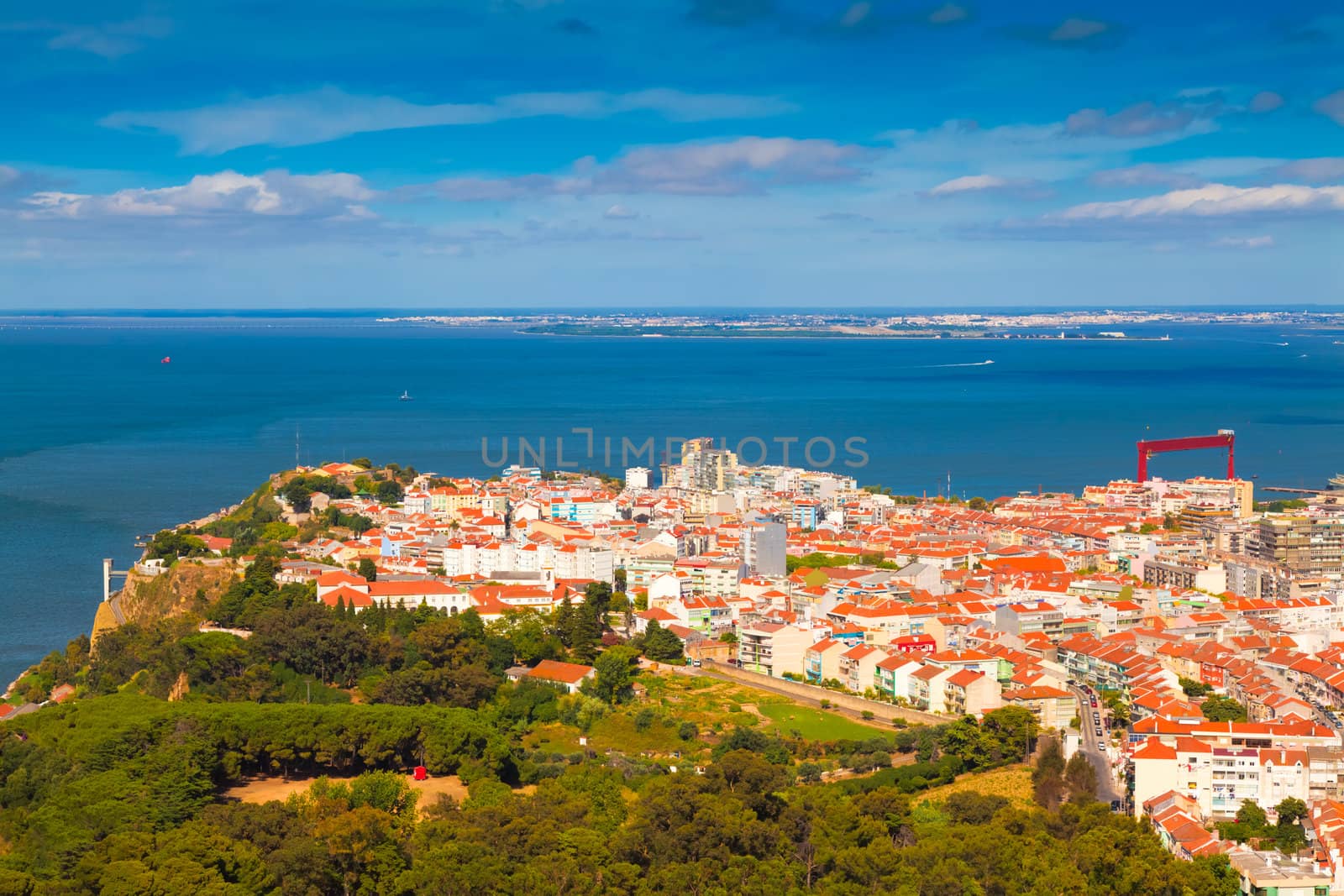 Aerial view of Almada municipality near Lisbon, Portugal