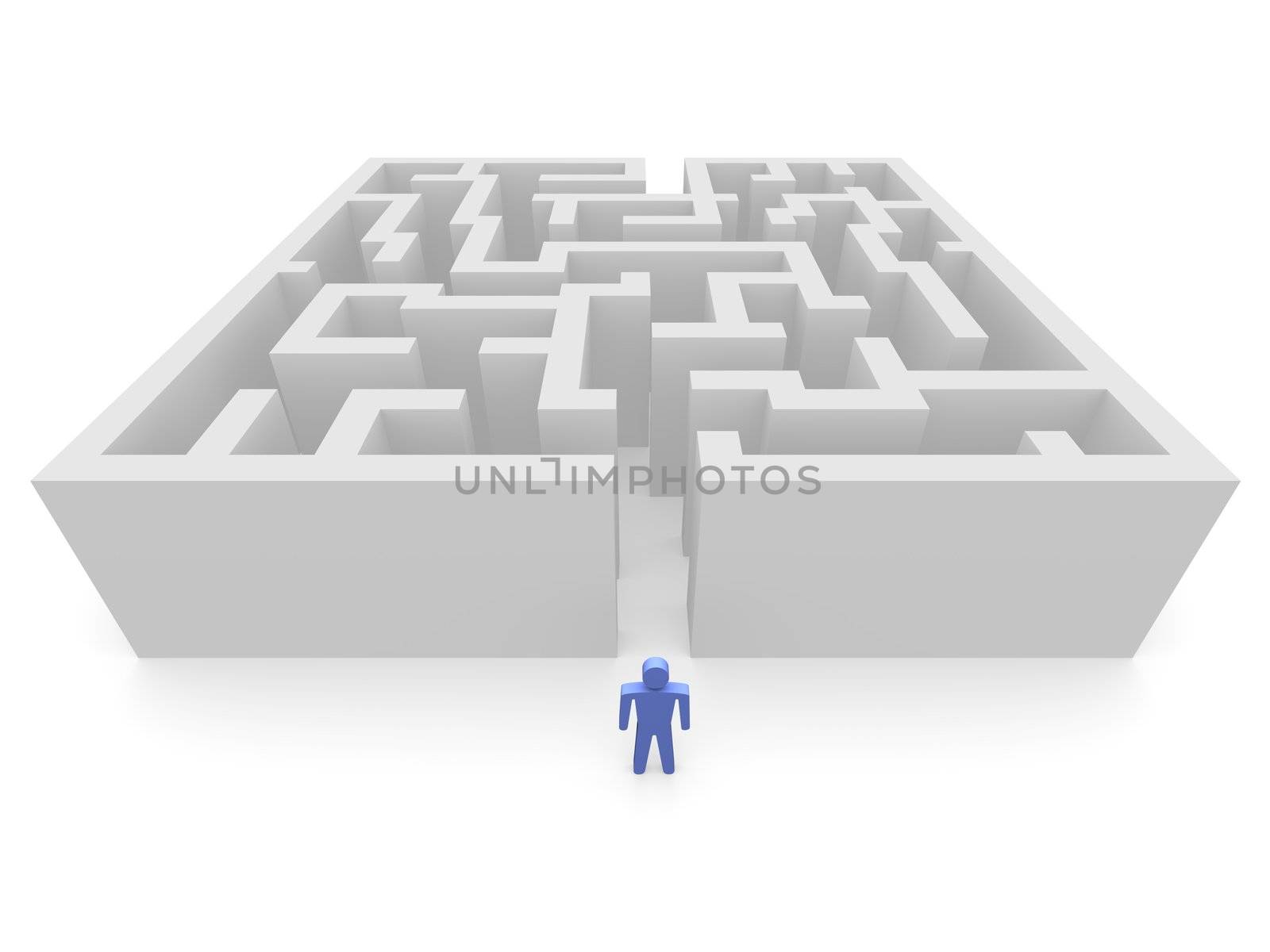 Man in front of labyrinth. 3d rendered image.