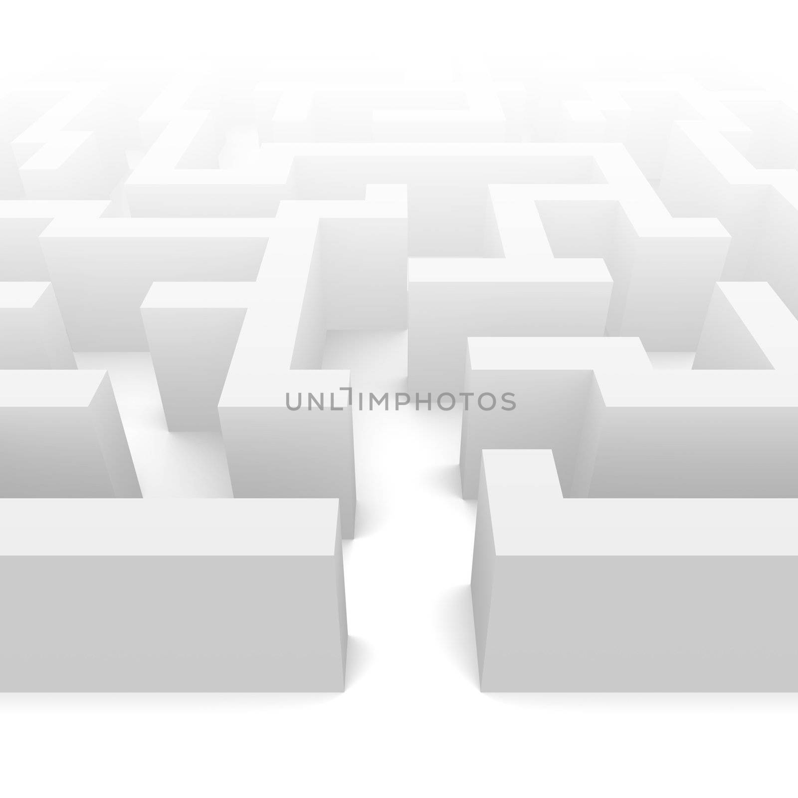 Labyrinth in fog illustration. 3d rendered image.