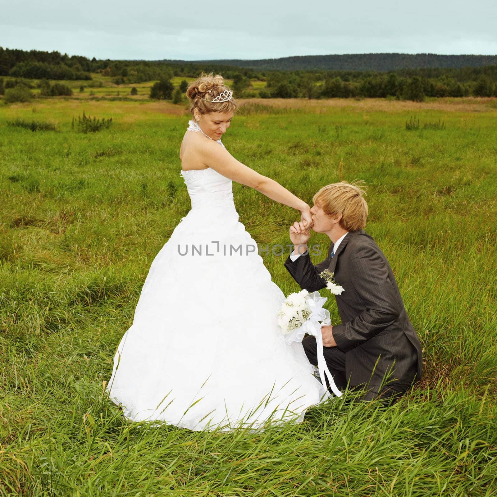 Groom to genuflect near the bride and kisses to it a hand