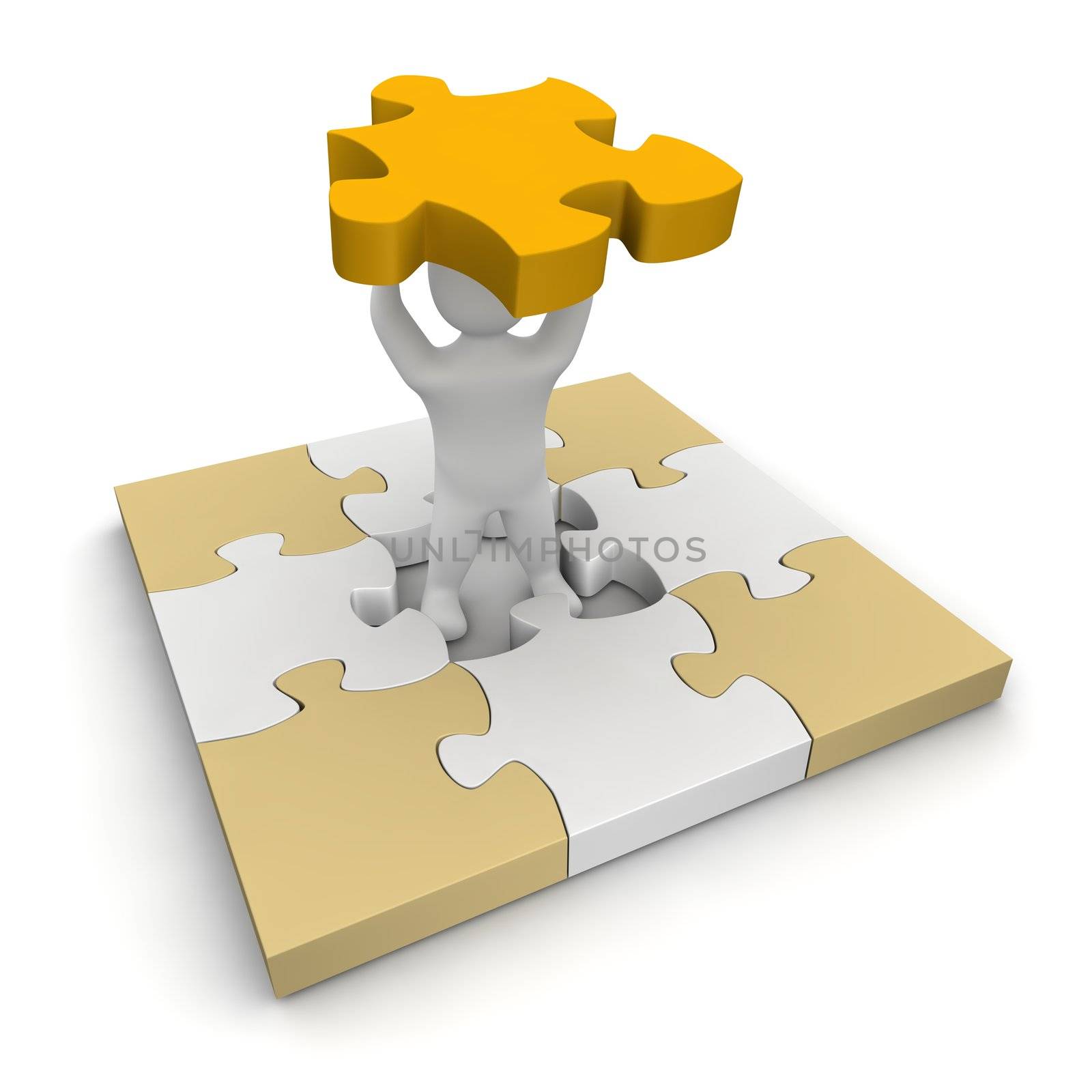 Man with missing piece of puzzle. 3d rendered illustration.