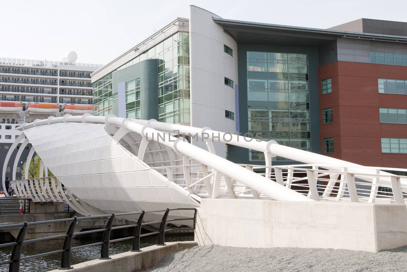 A Modern Footbridge across an redeveloped dock