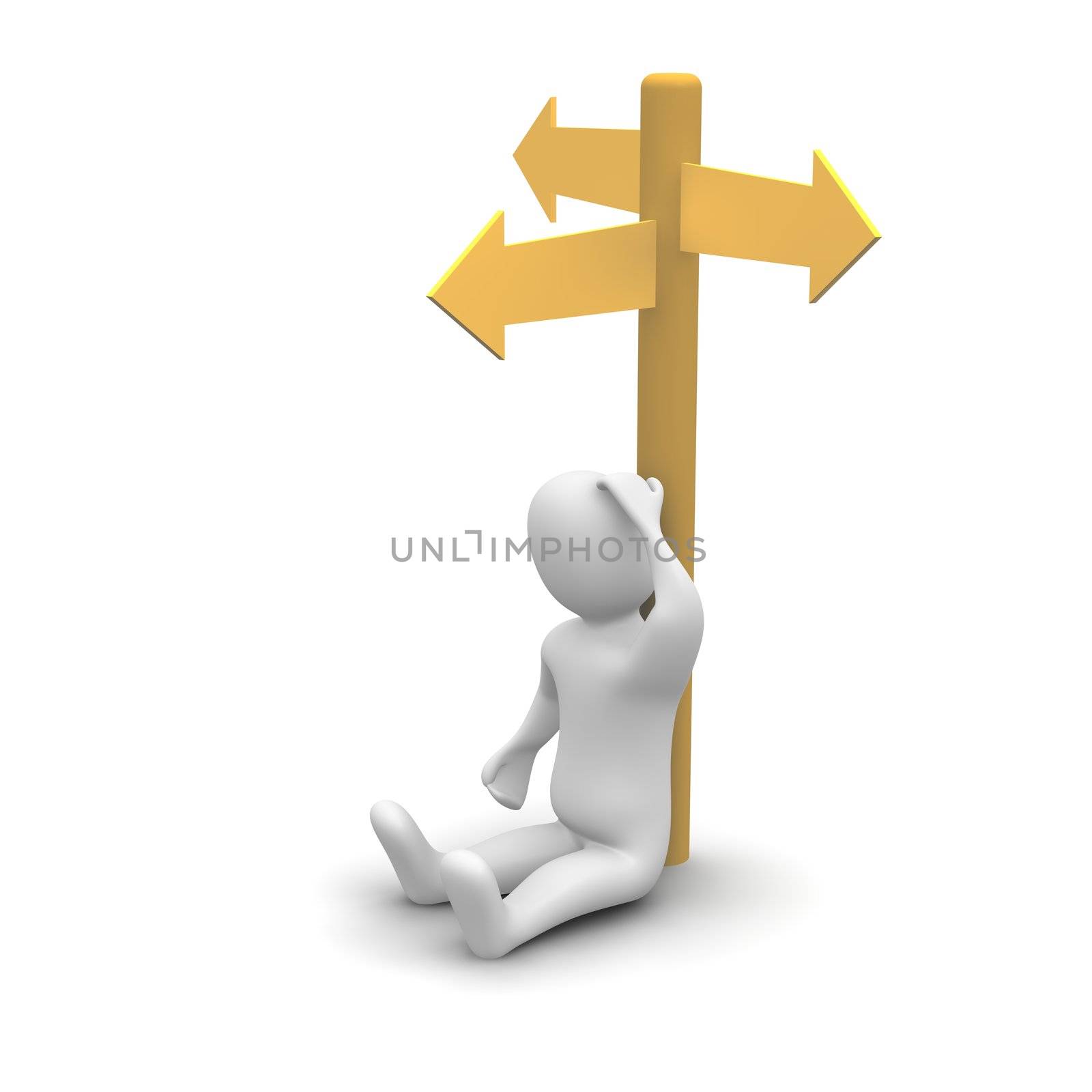 Man thinking about right direction. 3d rendered illustration.