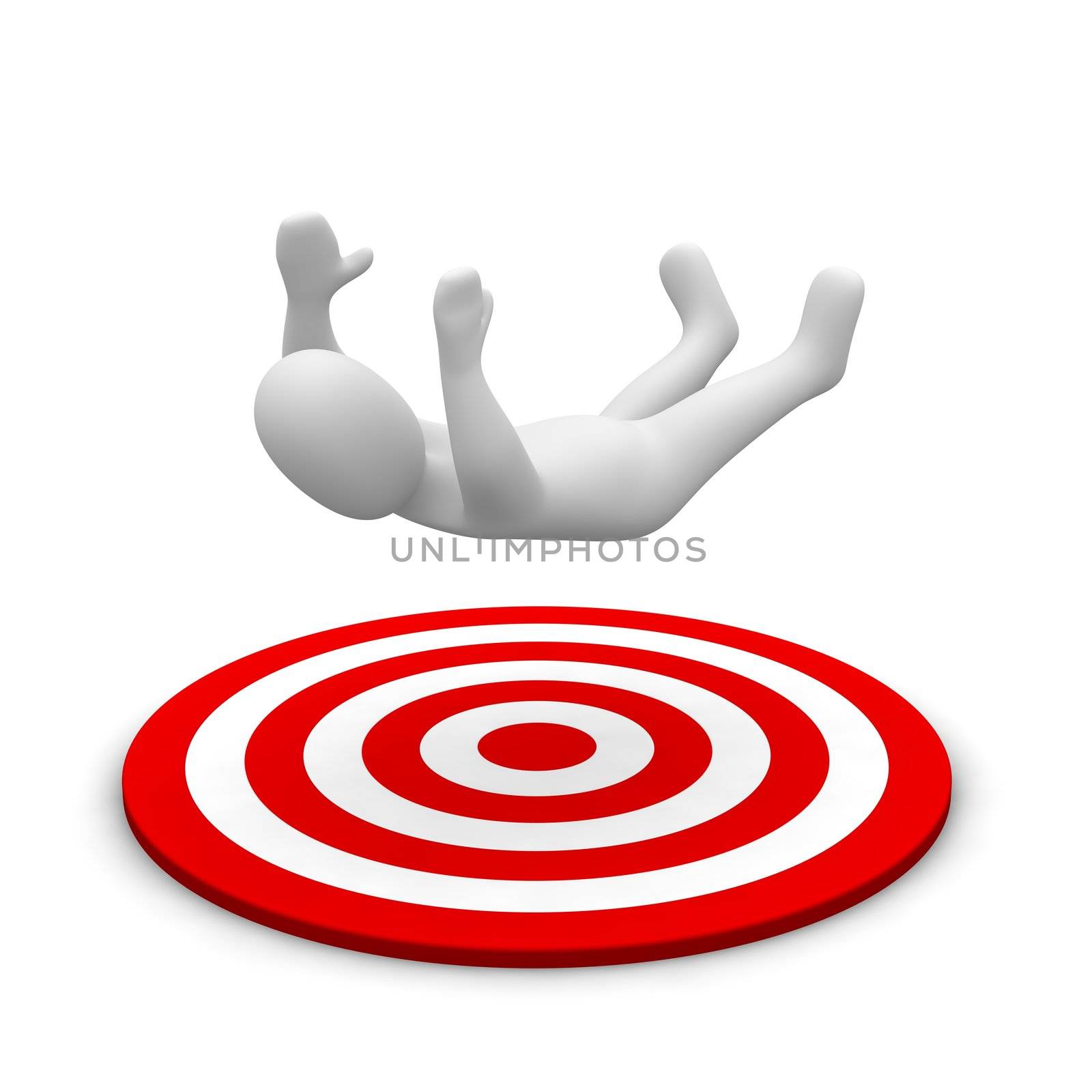 Man falling down to red target. 3d rendered illustration.