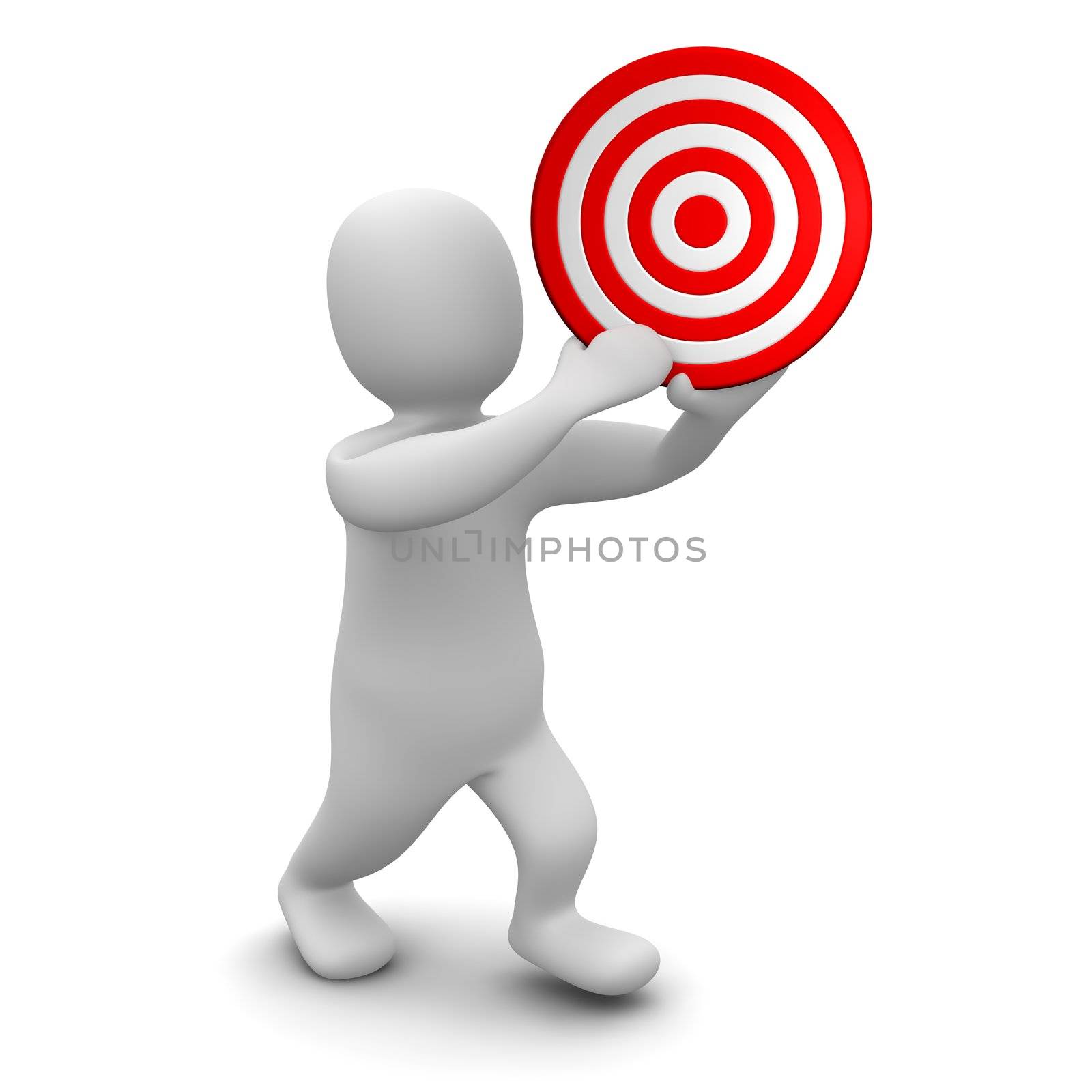 Man holding red target. 3d rendered illustration.