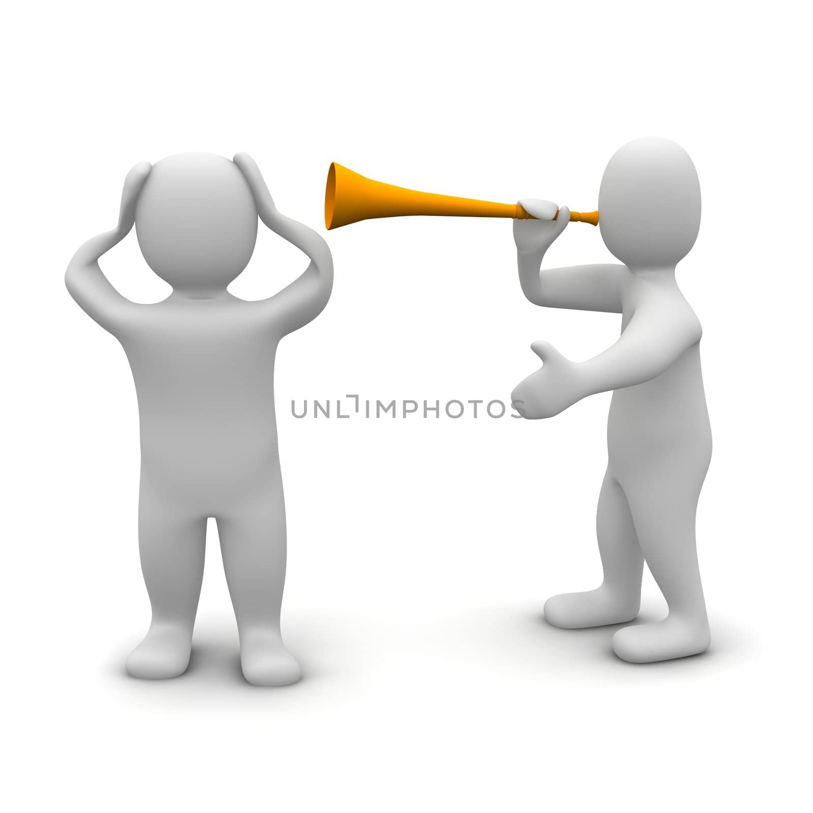 Man protecting his ears against vuvuzela noise. 3d rendered illustration.