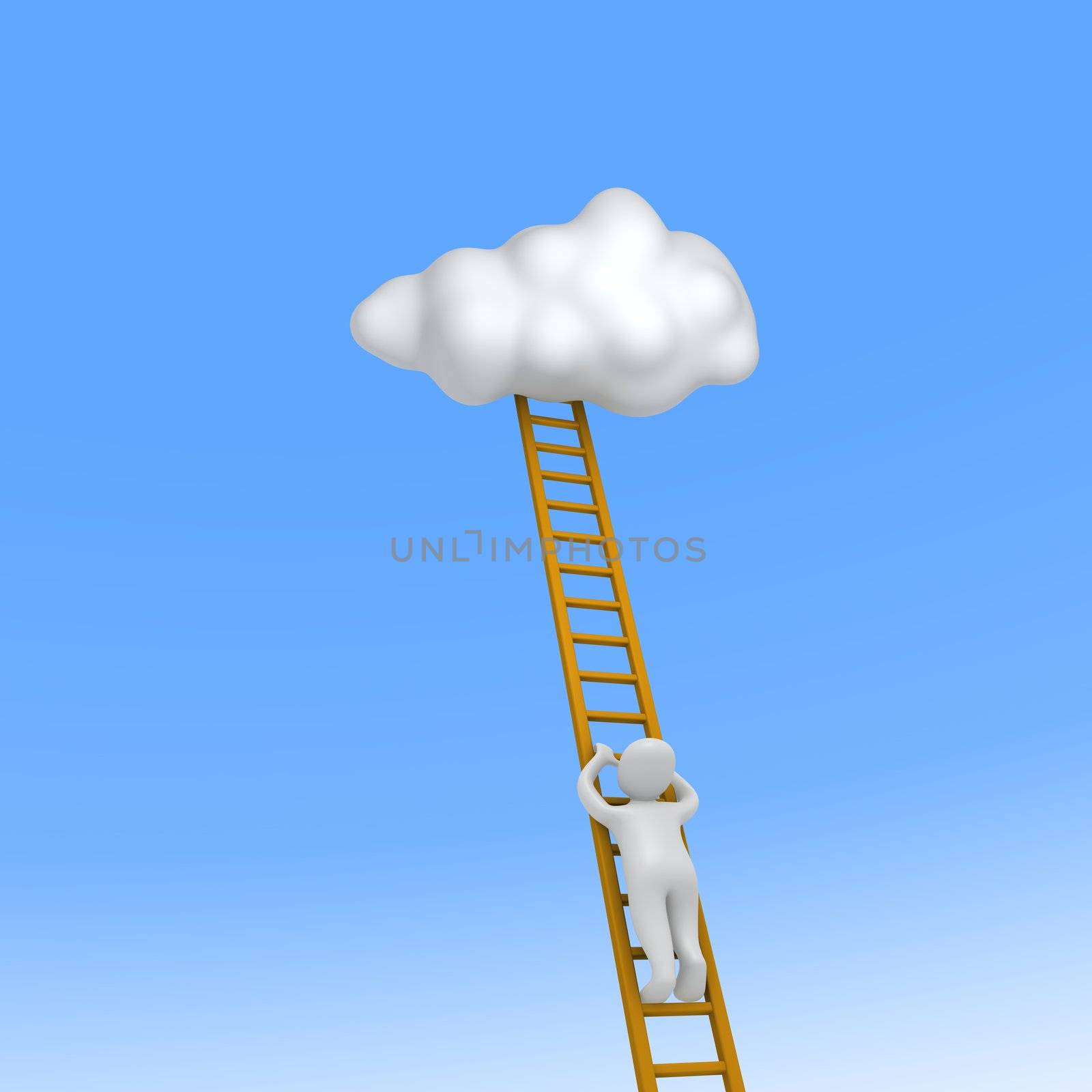 Man climbing to the sky. 3d rendered illustration.