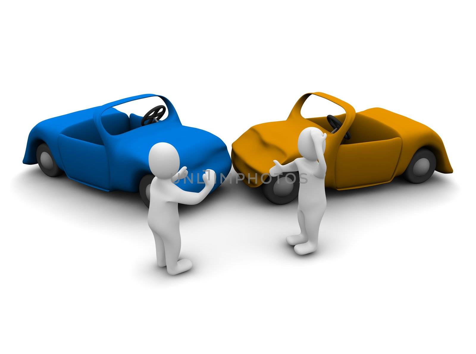 Car accident. 3d rendered illustration isolated on white.