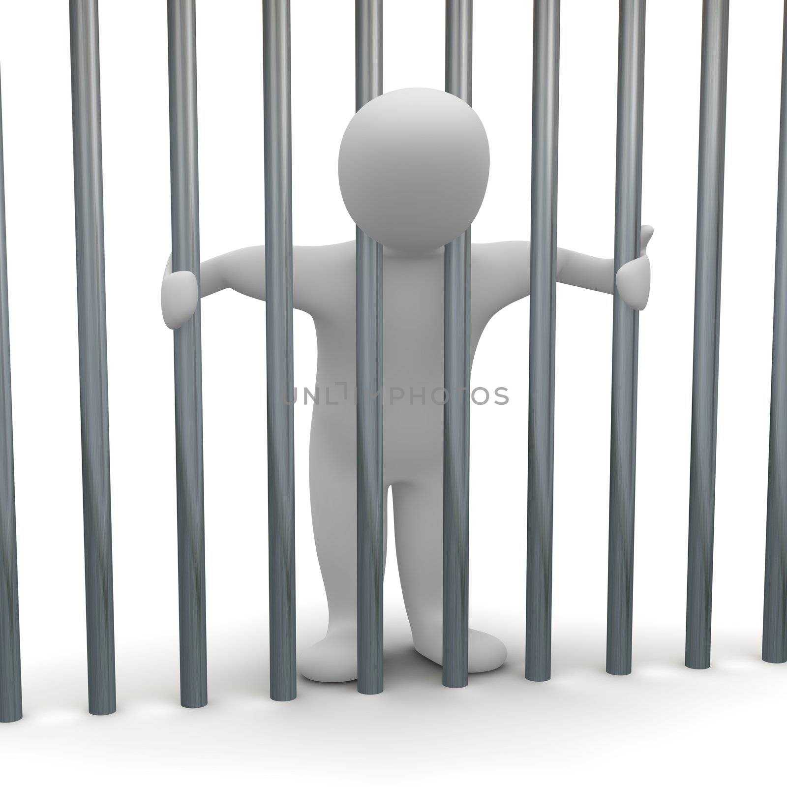 Jailed man in cell. 3d rendered illustration.