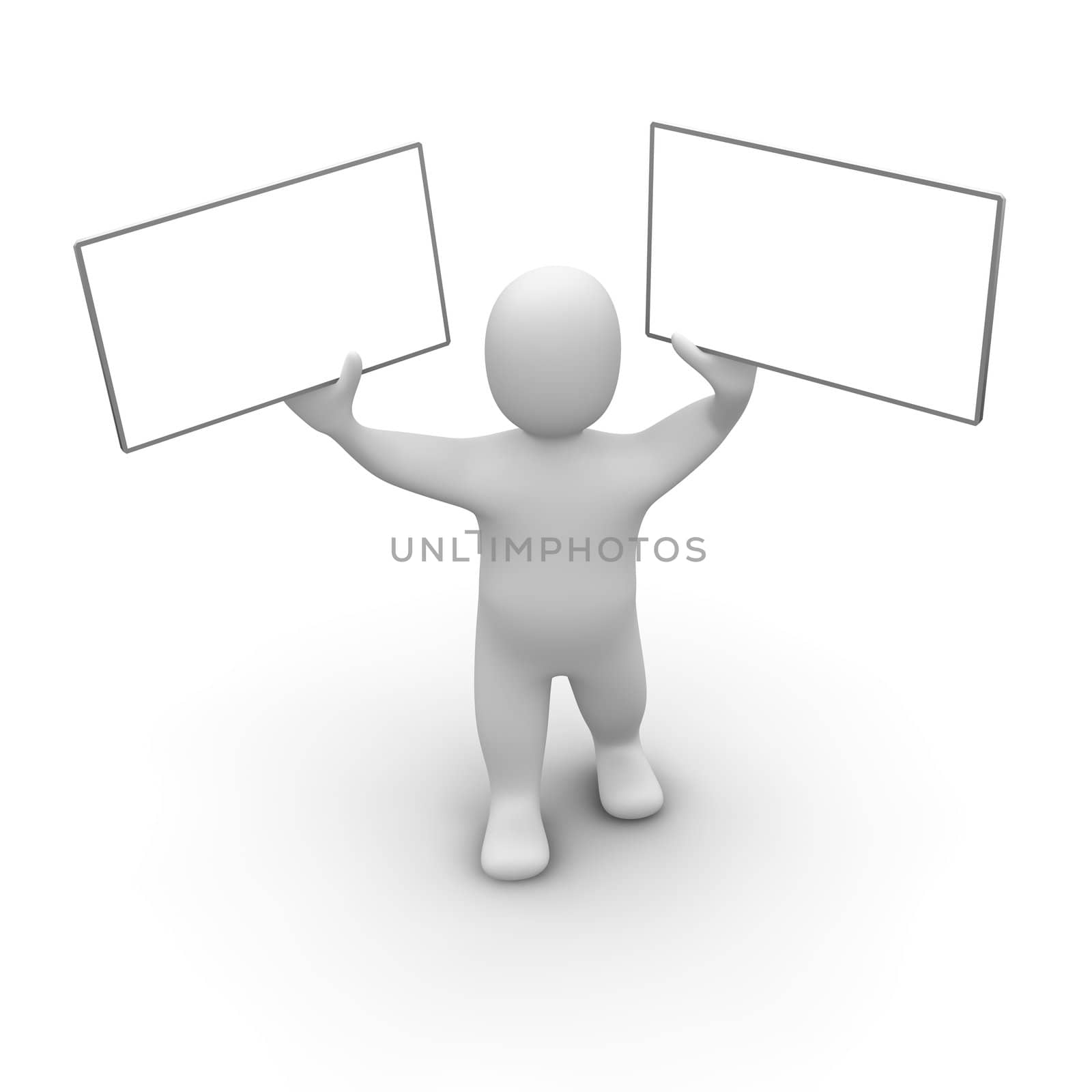 Man with two boards. 3d rendered illustration.
