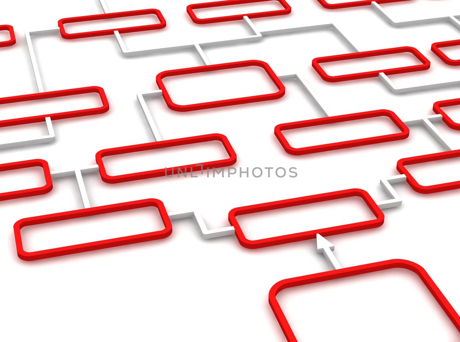 Red and white schematic diagram. 3d rendered illustration.