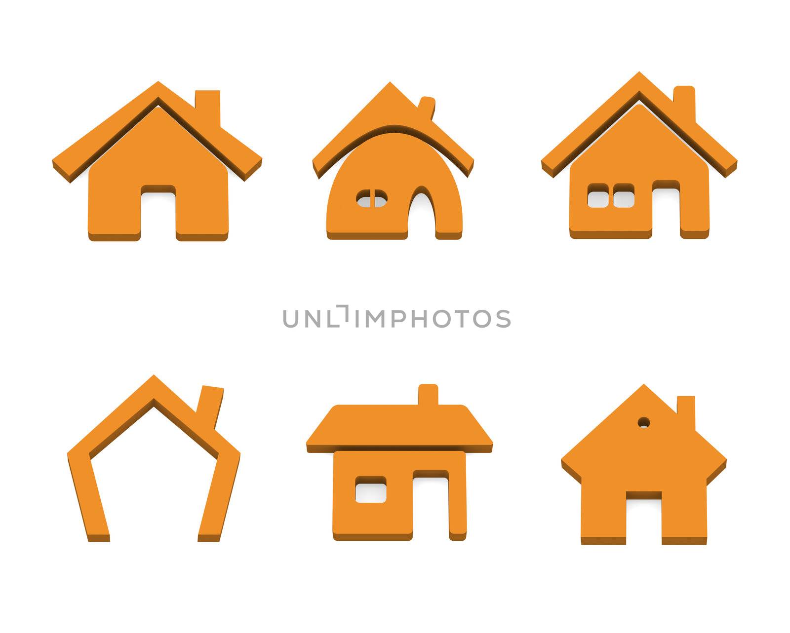 Set of 6 house 3d rendered icon variations