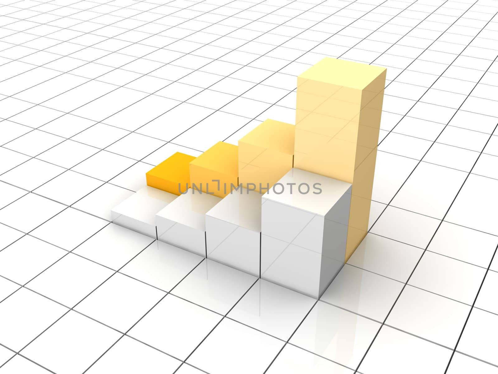 Growing graph on the white grid. 3d rendered illustration.