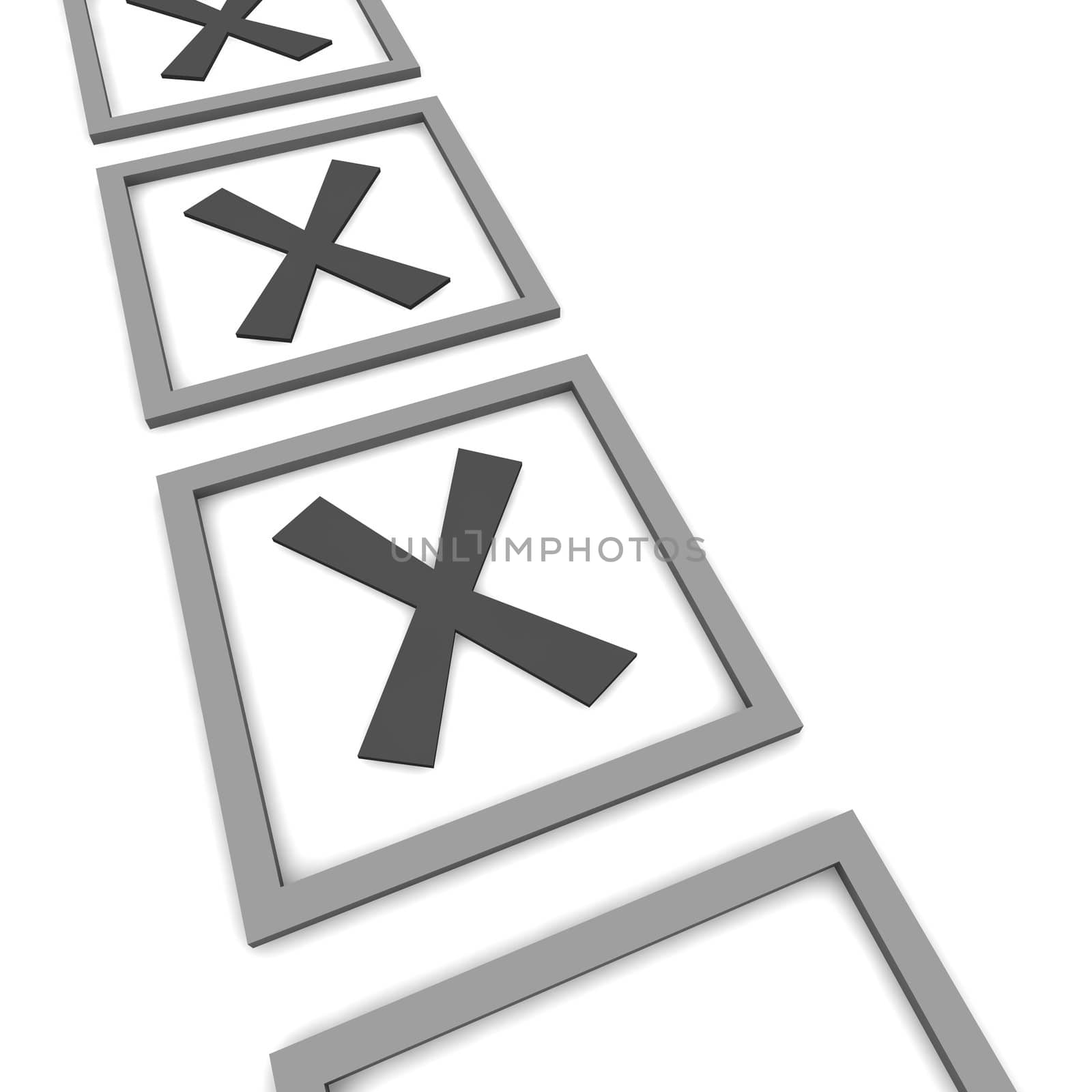 Checkboxes isolated on white. 3d rendered illustration.